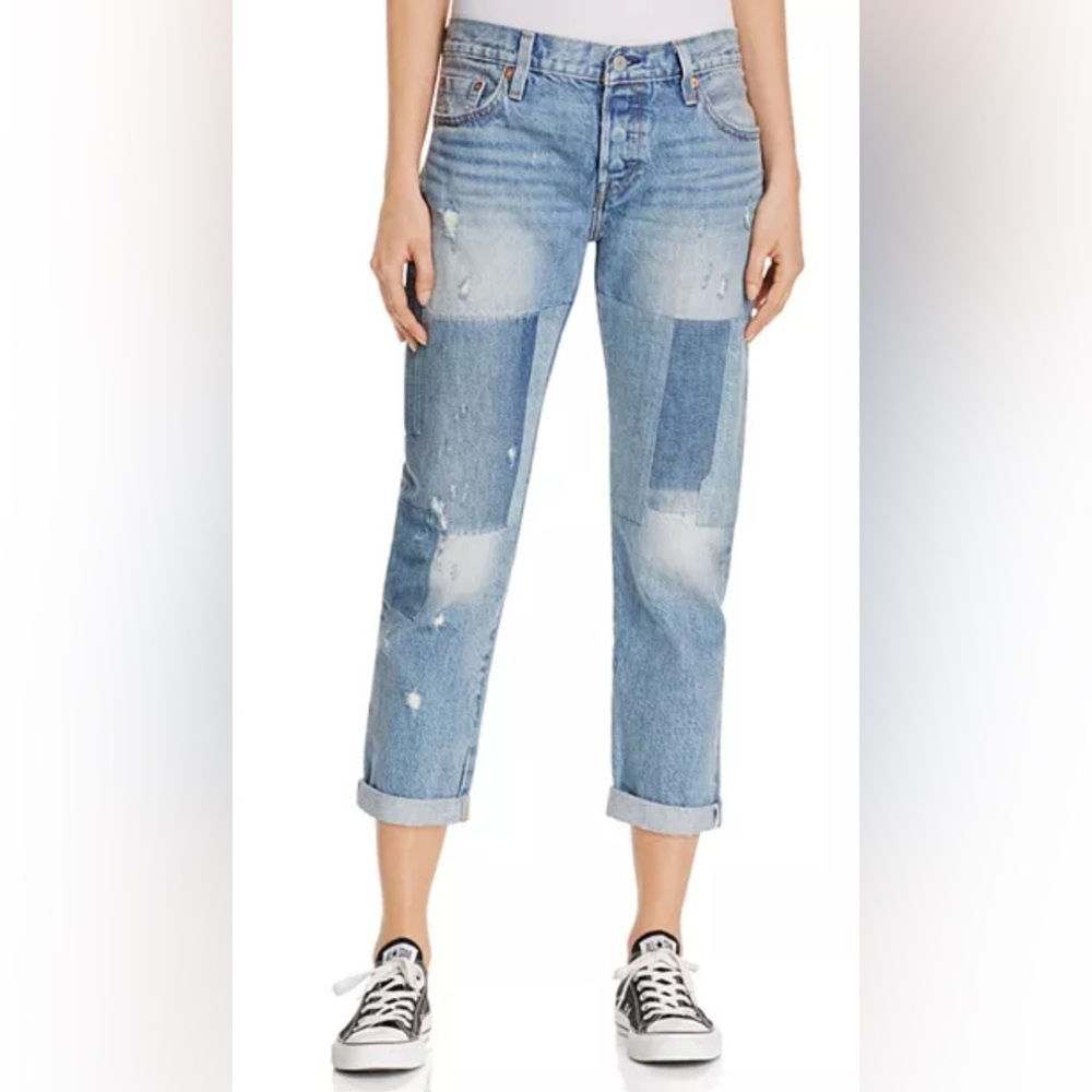 LEVI'S 501 CT Boyfriend Cut Selvedge Denim Stacked Patch Medium Wash Size 32